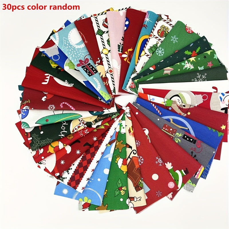 30pcs Christmas Patchwork Fabric Set, Printed Cotton for DIY Sewing Quilting