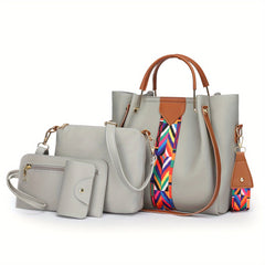 4pcs Women's Shoulder Bag Set Large Handbag & Crossbody Bag & Clutch