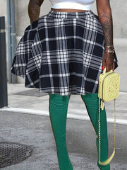  Plaid Print A Line Mini Skirt With Pockets