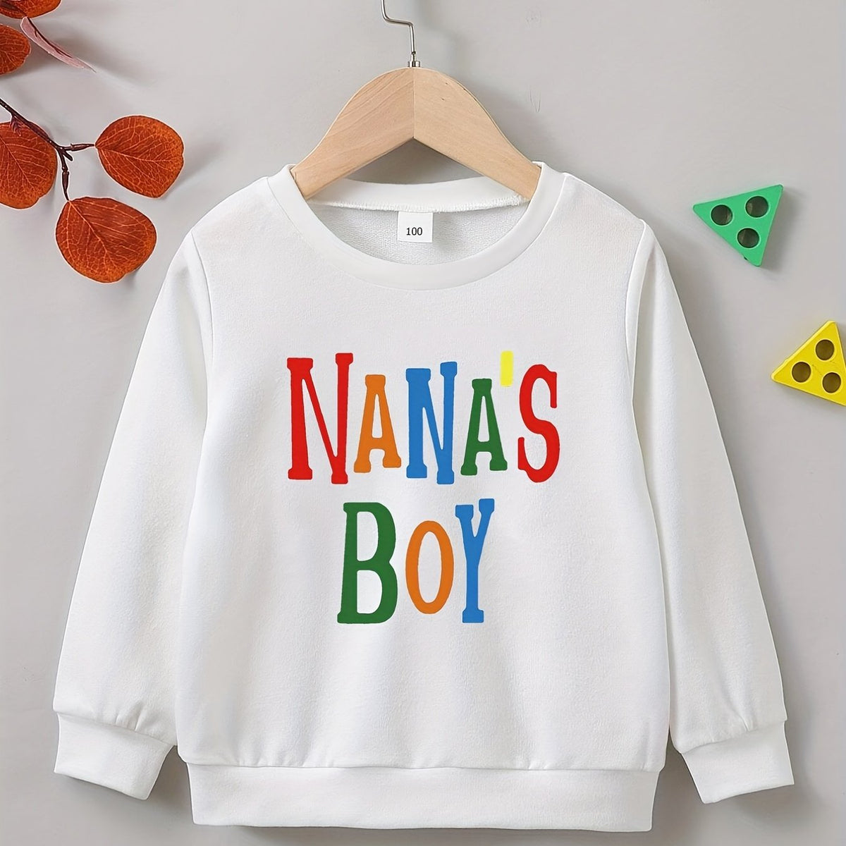 NANA'S BOY Letter Print Boys Casual Sweatshirt Long Sleeve Crew Neck Tops