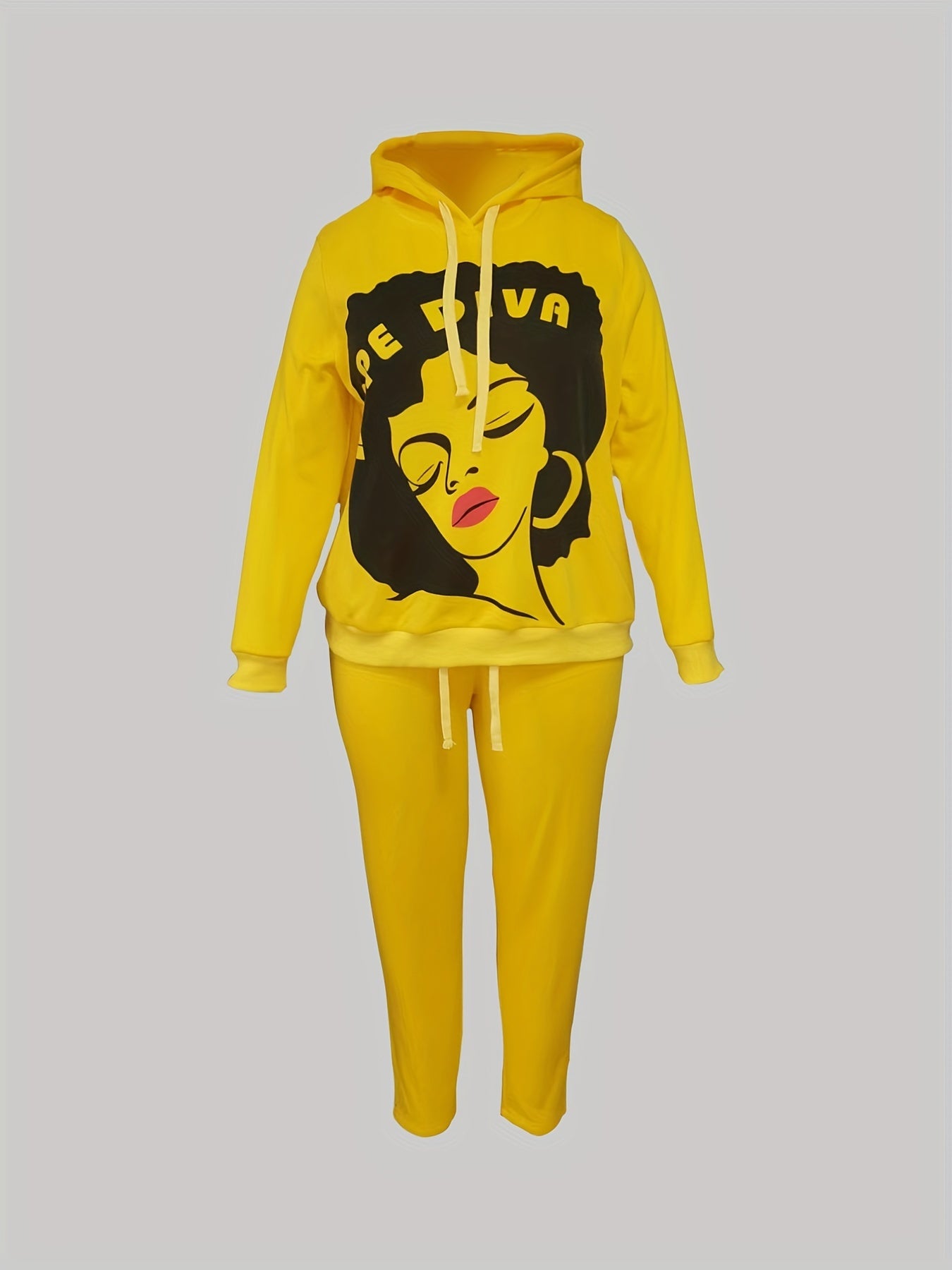  Cartoon Print Hoodie & Pants Set