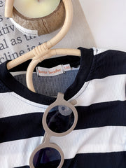 Girls' Striped Print Sleeveless Dress Slim Fit
