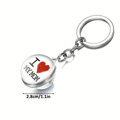 I LOVE MOM Keychain Metal Key Ring Purse Handbag Car Charm Earphone Accessory
