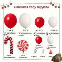 136pcs Xmas Balloon Garland Arch Kit Red and White Candy Cane Foil Balloons