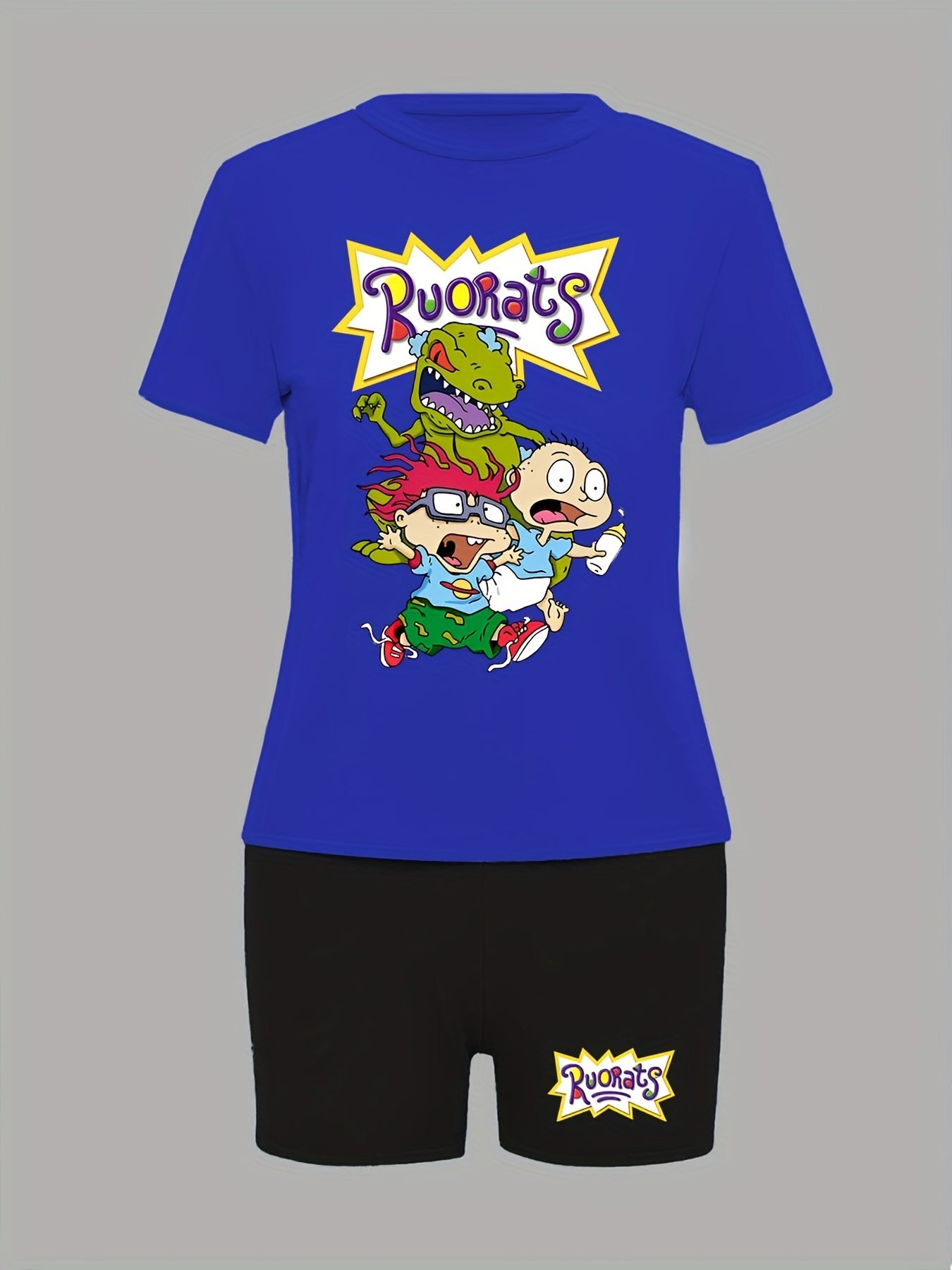  Cartoon Figure Print Short Sleeve Top & Shorts Outfits Set