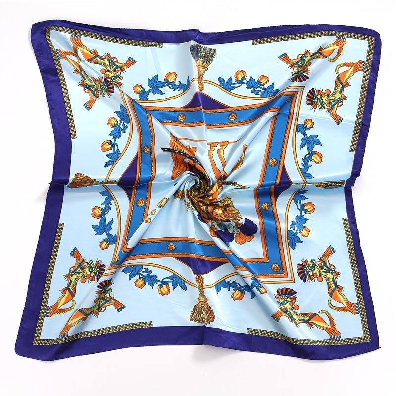 Square Satin Scarf Classic Horse Print Neckerchief Shawl Bandana