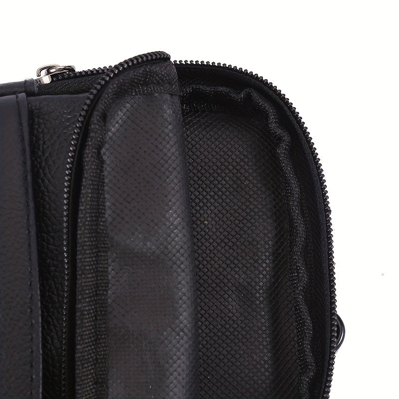 Men's Diagonal Mobile Phone Leather Waist Bag Double Zipper