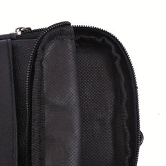 Men's Diagonal Mobile Phone Leather Waist Bag Double Zipper