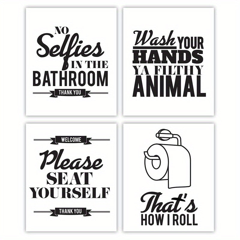 Funny Bathroom Wall Art Set Of 4 Unframed - Bathroom Signs Decor
