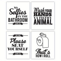 Funny Bathroom Wall Art Set Of 4 Unframed - Bathroom Signs Decor