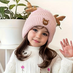 Christmas Antlers Cartoon Knitted Hat Ear Protection Beanie for Boys and Girls