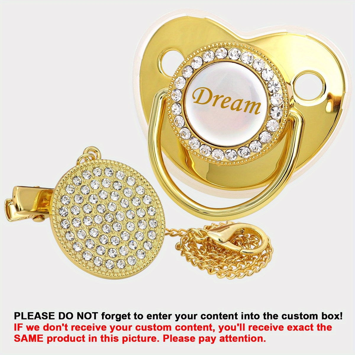 Personalized Glitter Crystal Pacifier & Clip with Name for Baby Gift