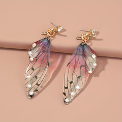 Resin Butterfly Wings Dangle Earrings with Rhinestone Decor
