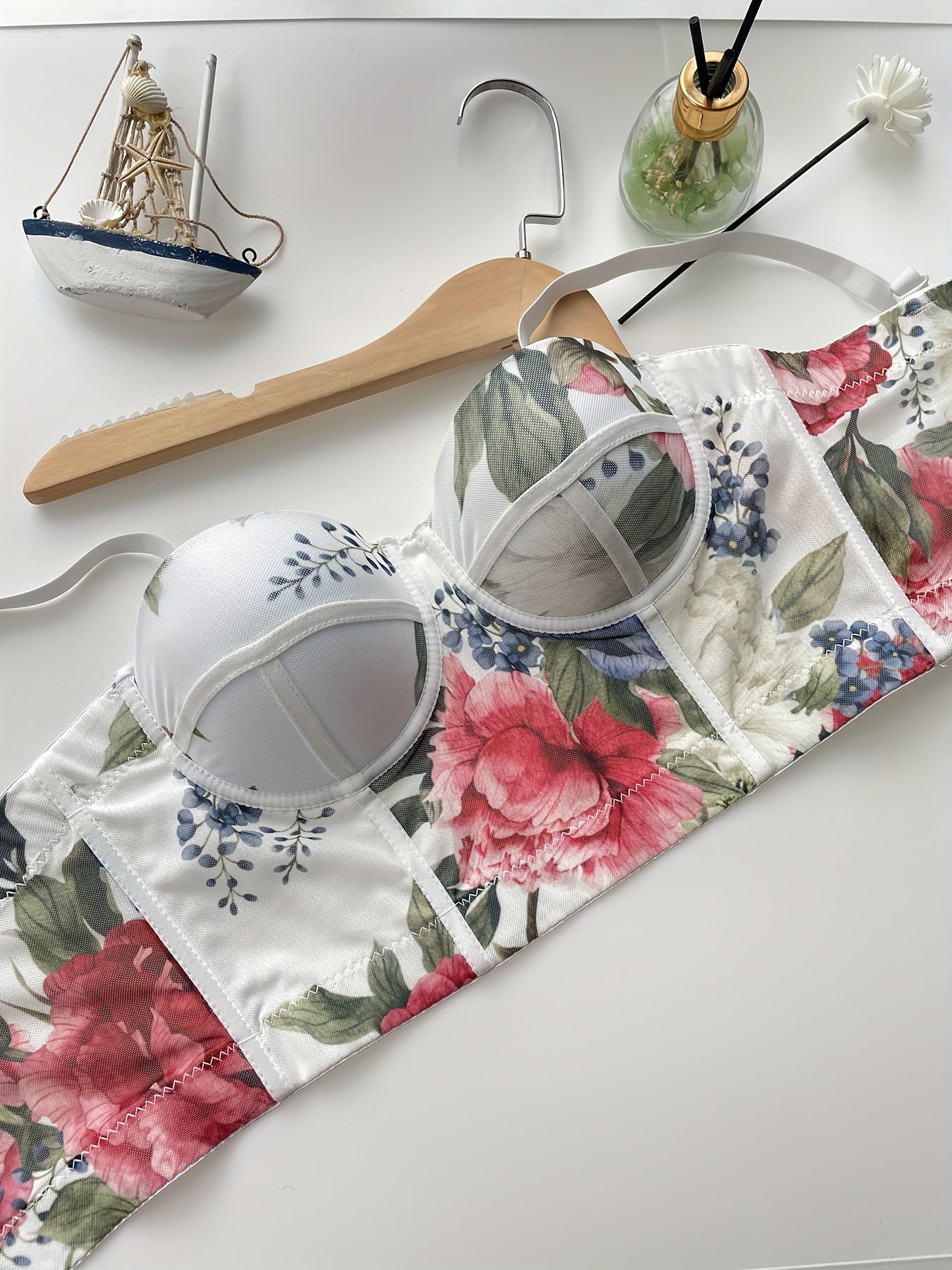 Floral Print Cami Corset Bustier Tummy Control Push Up Slimmer Body Shaper