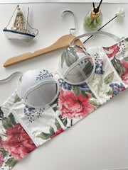 Floral Print Cami Corset Bustier Tummy Control Push Up Slimmer Body Shaper
