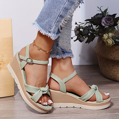 Women's Twist Knot Platform Wedge Sandals Open Toe Non Slip Ankle Buckle Heels