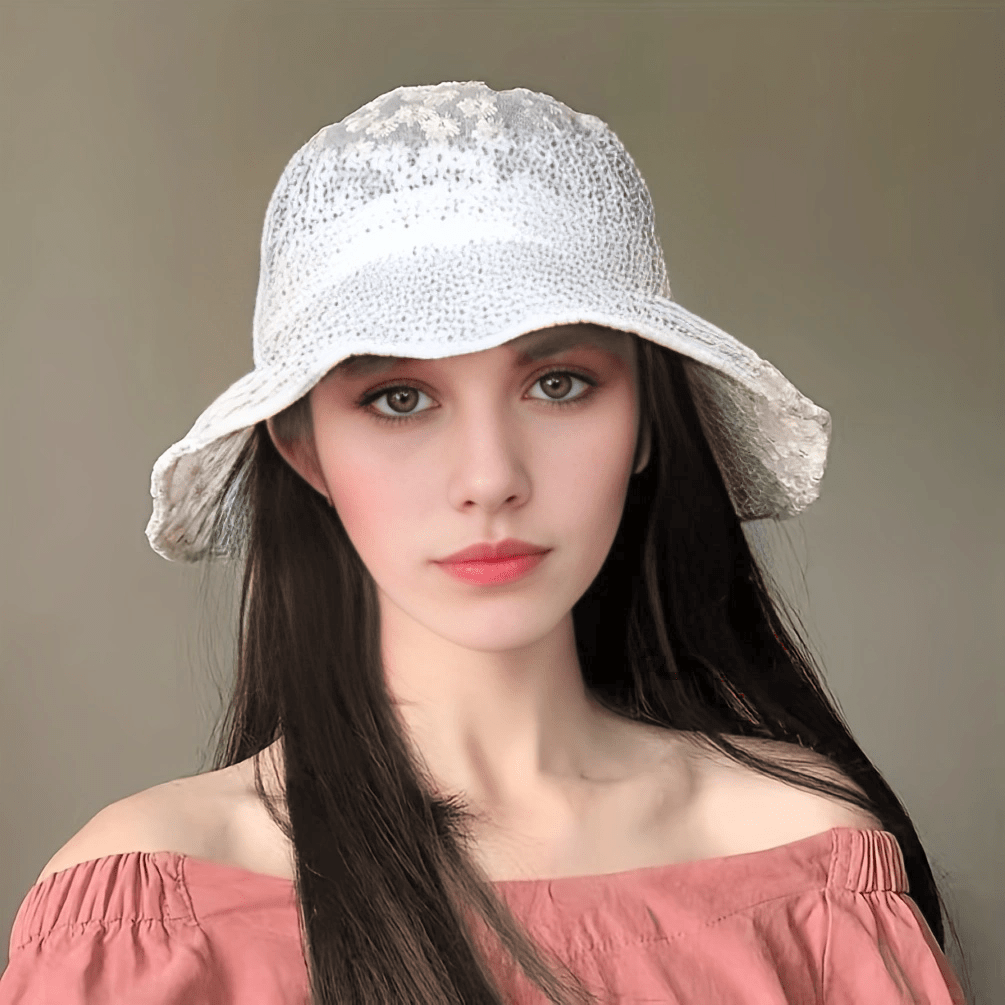 Mesh Lace Flower Embroidery Fisherman Hat for Women