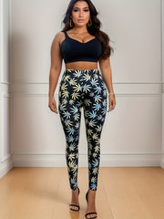  Maple Leaf Print High Rise Skinny Leggings
