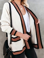  Colorblock Stripe Cardigan Long Sleeve with Pockets