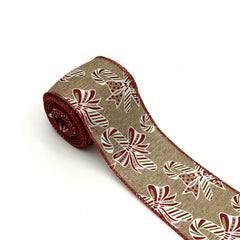 Christmas Wired Edge Candy Ribbon Red Cane Snowflake Craft Ribbon
