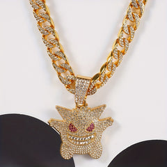 Women's Hip Hop Punk Ghost Pendant Necklace with Rhinestones Glitter Cuban Chain