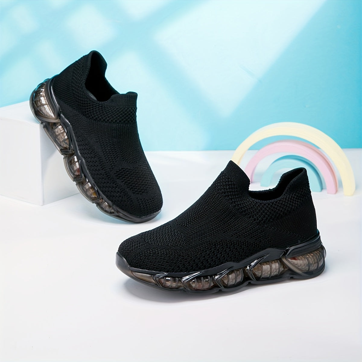 Boy's Woven Knit Sock Shoes Non Slip Sneakers Outdoor Activities