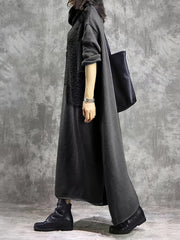  Solid Fleece Long Sleeve Maxi Dress