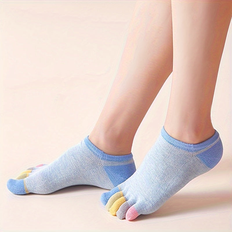 5 Pairs Colorblock Five Finger Socks Soft & Lightweight Low Cut Ankle Socks