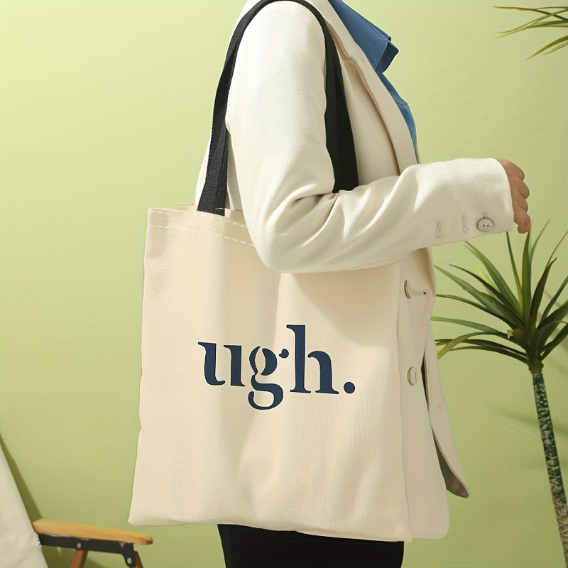 Letters Graphic Canvas Tote Bag Shoulder Bag Work Travel Reusable Grocery Shoppi