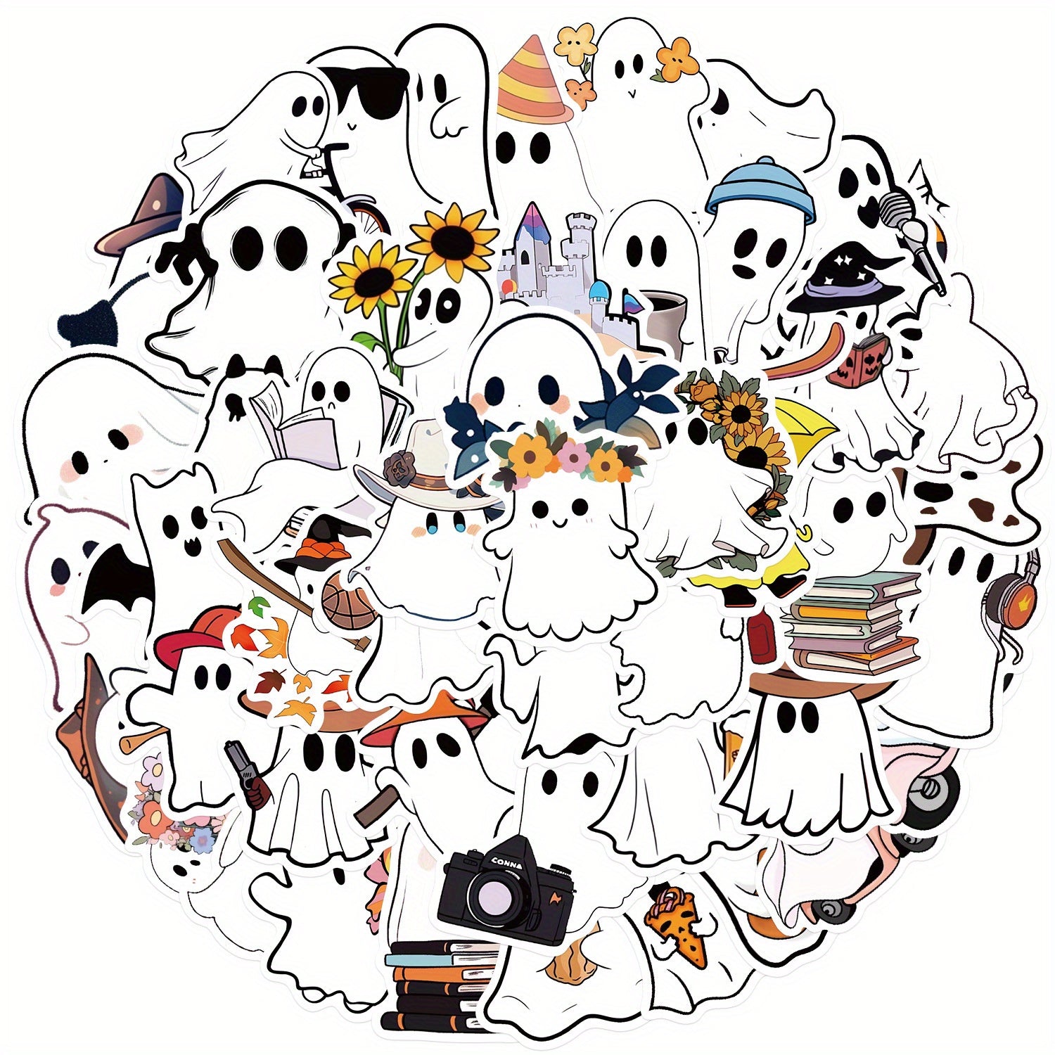 50pcs Adhesive Halloween Horror Ghost Stickers for Party Holiday Decorations