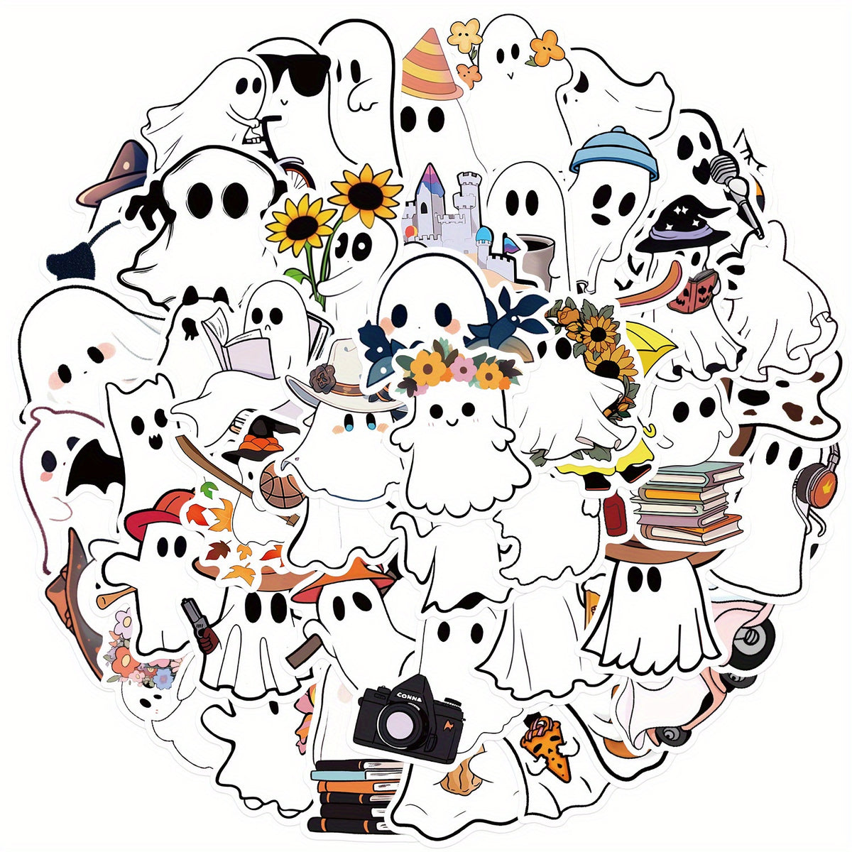 50pcs Adhesive Halloween Horror Ghost Stickers for Party Holiday Decorations