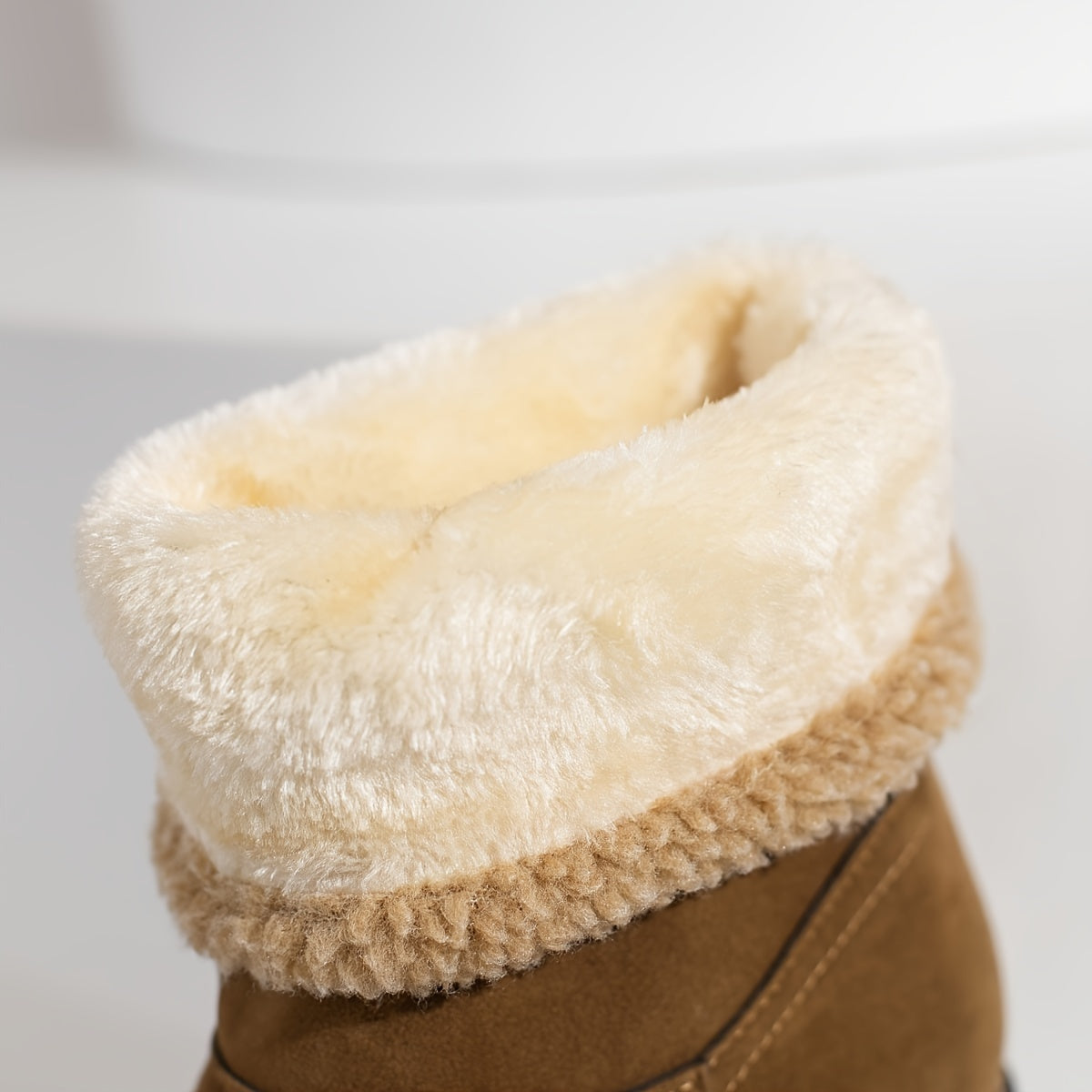 Women's Stacked Heel Mid Calf Snow Boots Plush Winter Slip On