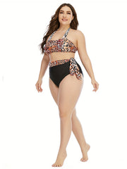  Leopard Print Belted Top & Panty Swimsuit Set