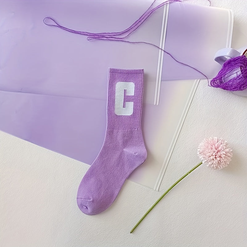 8 Pairs Letter & Heart Print Socks Women's Mid Tube Stockings