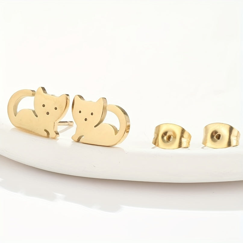 2pcs Men's Stainless Steel Cat Earrings
