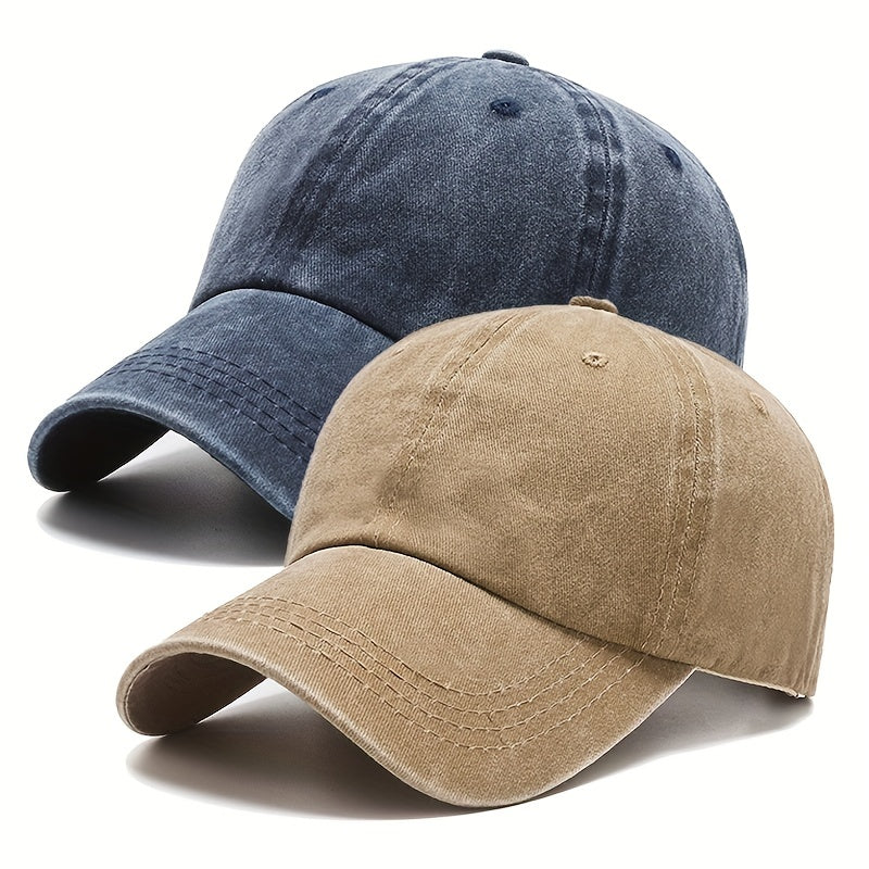 2pcs Cotton Couple Baseball Cap Washed Distressed Solid Dad Hats Vintage