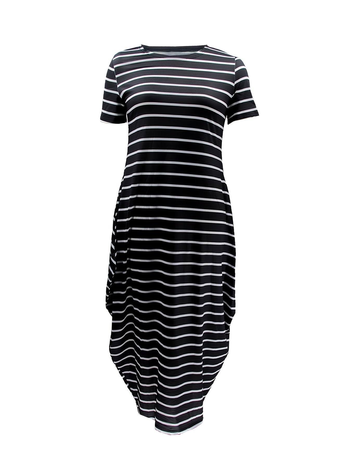  Stripe Print Short Sleeve Maxi Dress