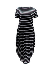 Stripe Print Short Sleeve Maxi Dress