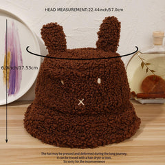 Cat Bucket Hat Lamb Woolen Fleece Winter Warm Fisherman Hat