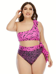 Women's Plus Crinkle Print Tie Shoulder Tankini Set