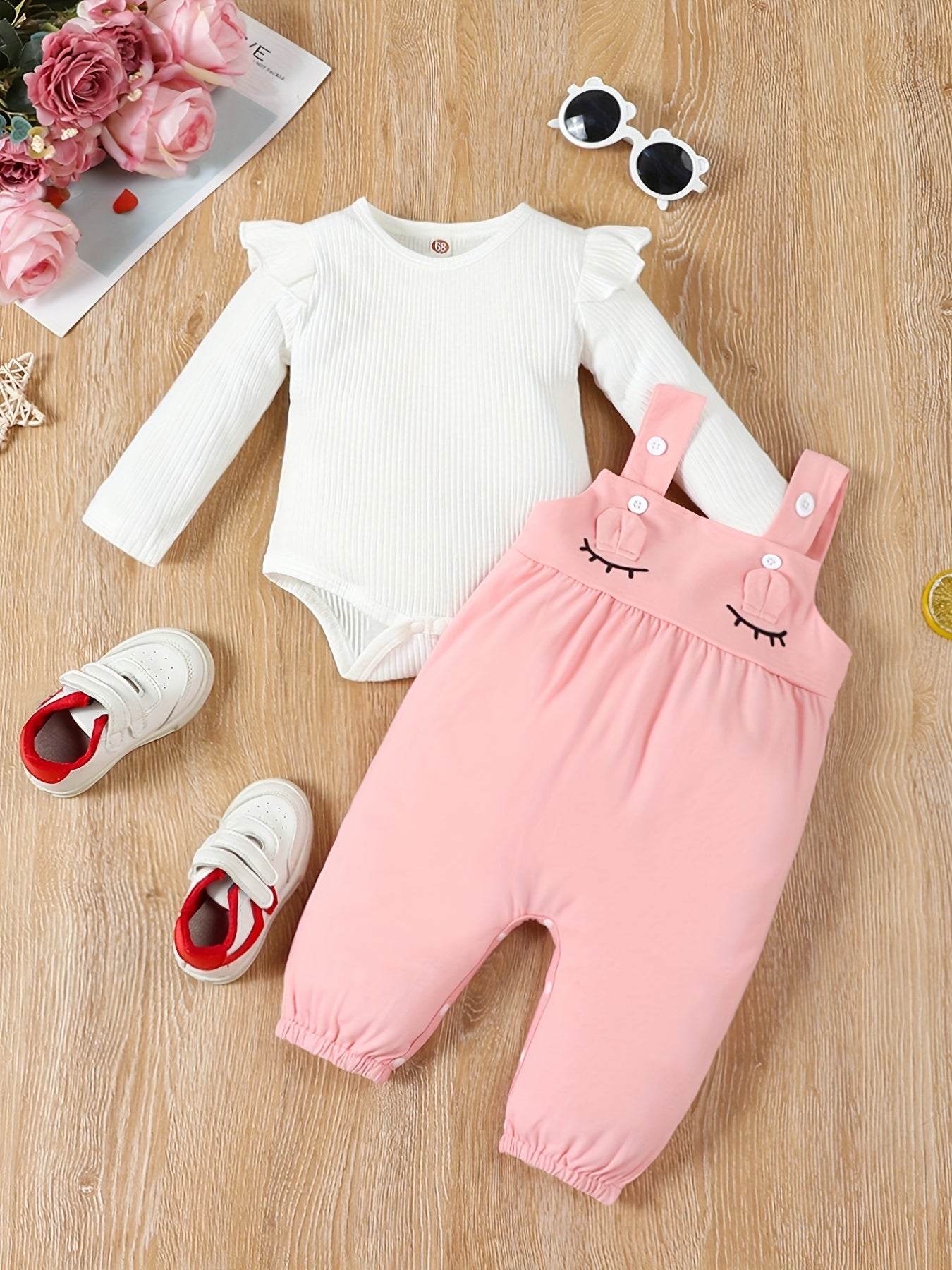 Toddler Girl 2pc Ruffle Sweater Top Cartoon Suspender Pants Set
