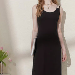 Solid Tank Nightdress Crew Neck Straps Sleep Dress Women's Sleepwear