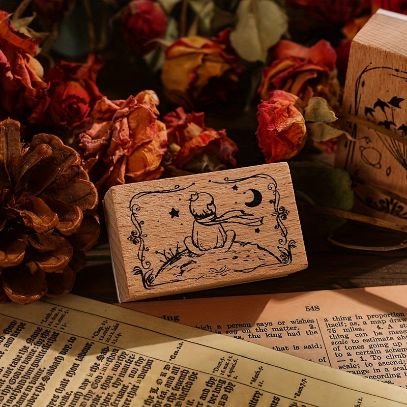 6pcs Wooden Seals Rose Prince DIY Decorative Printing Set