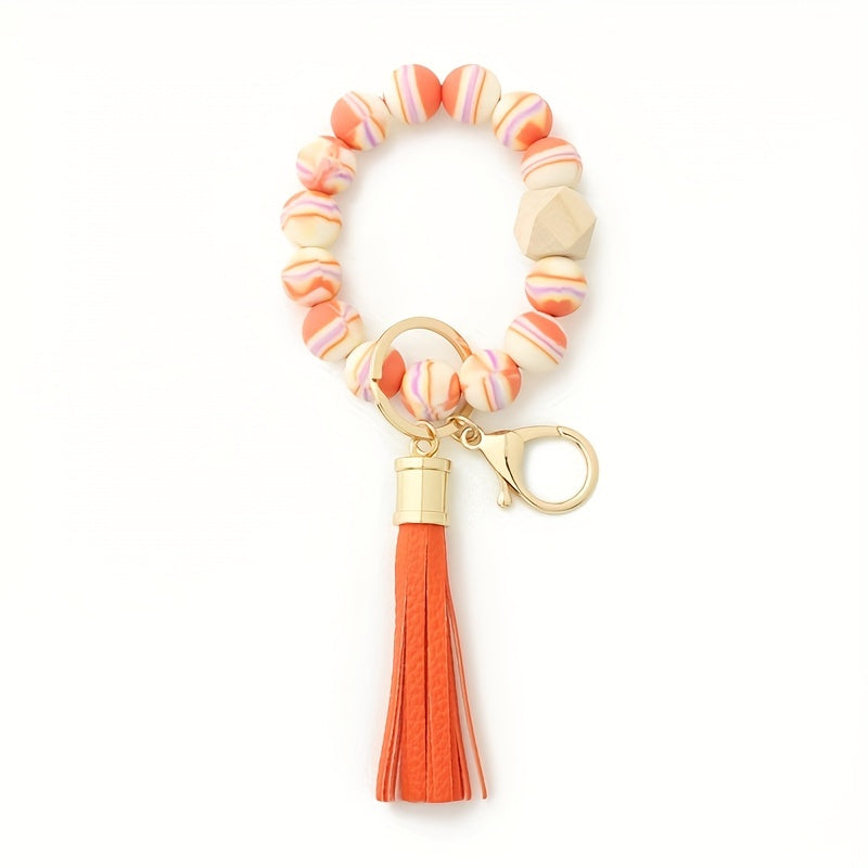 Colorful Beaded Bracelet Charms Tassel Decor Wrist Key Bag Pendant