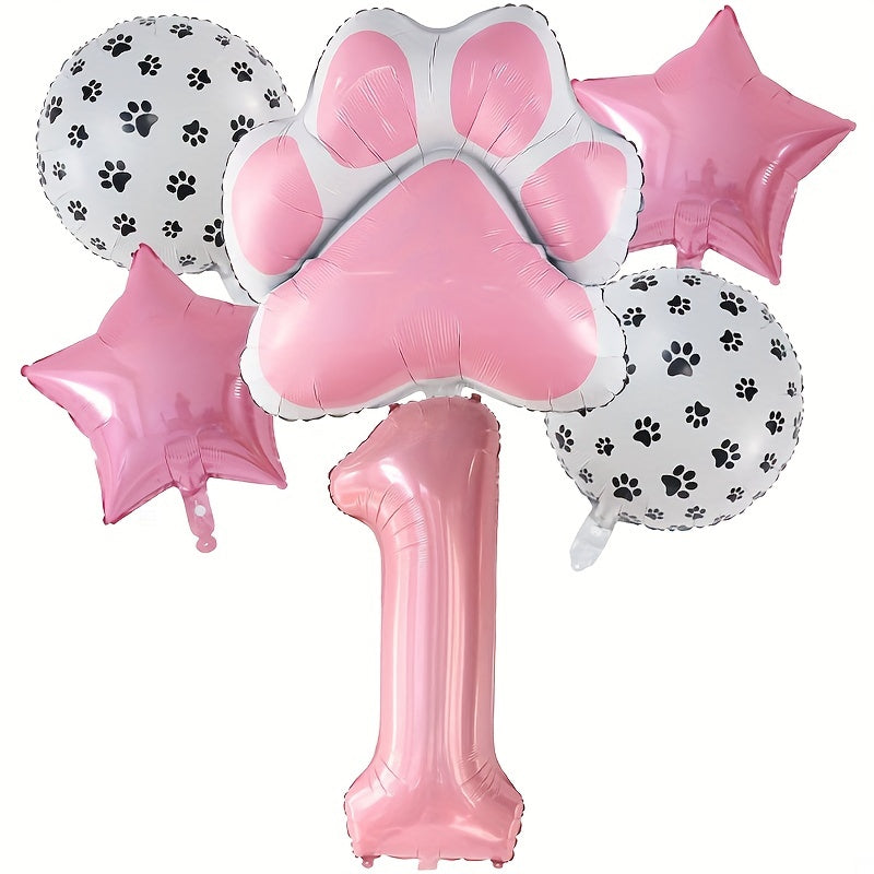 6pcs Dog Paw Bone Foil Balloons - Let's Pawty Balloon