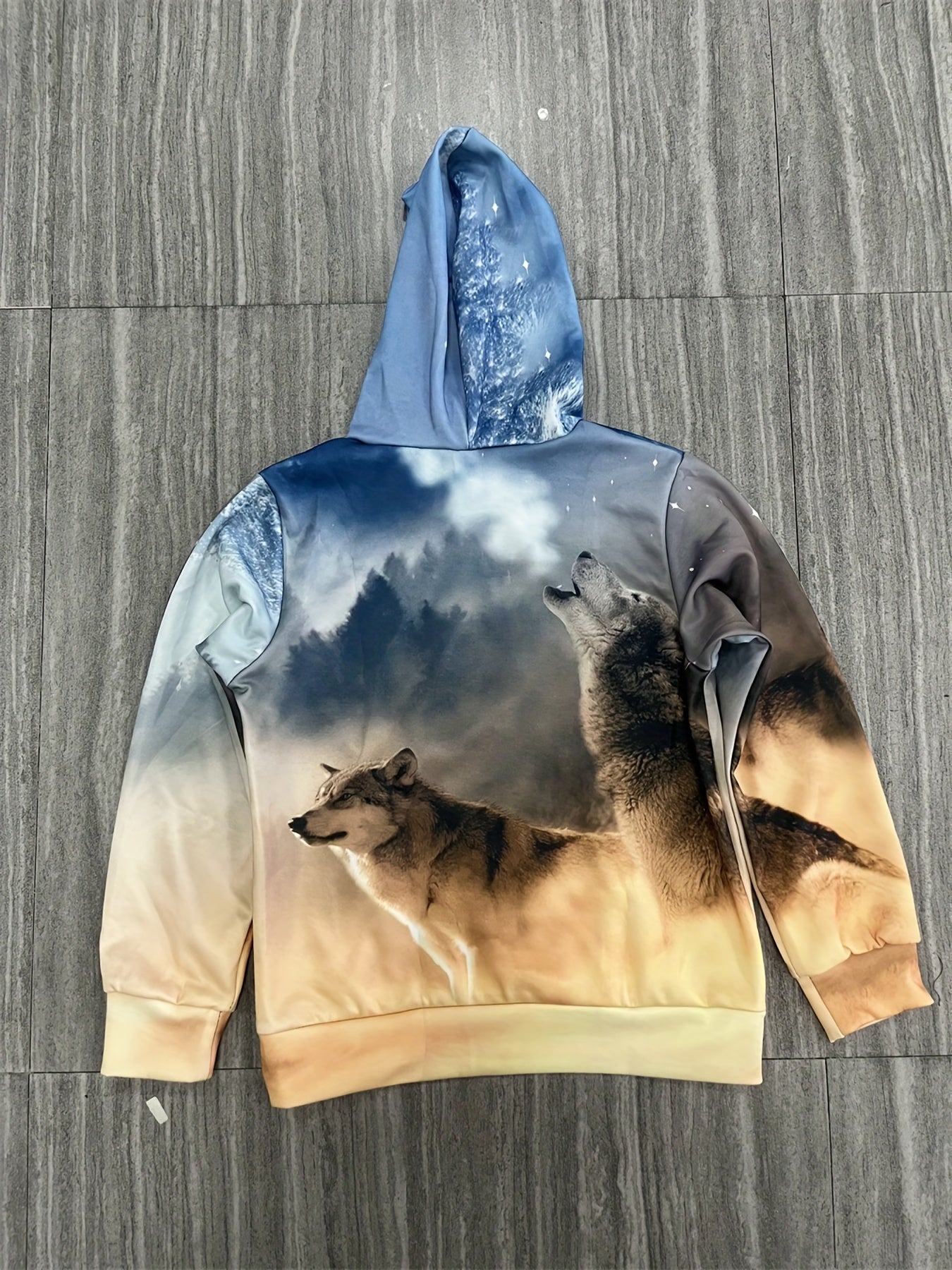 Boy's Howling Wolf Graphic Hoodie Casual 3D Print Hooded Sweatshirt
