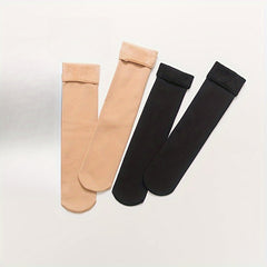 4 Pairs Plush Lined Socks Comfy Warm Mid Tube Women's Stockings Hosiery