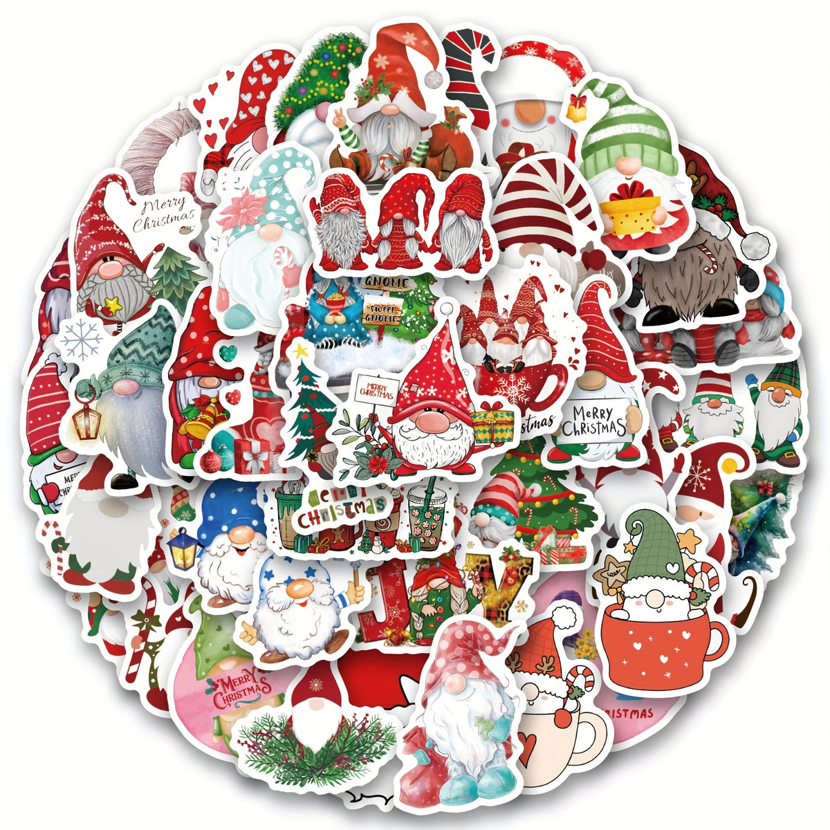 55pcs Christmas Gnome Stickers Pack Cartoon Vinyl Waterproof Stickers