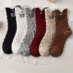 6 Pairs Cartoon Koi Socks Comfy & Soft Mid Tube Women's Stockings
