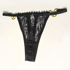 Floral Lace Mesh Thongs Butterfly Shape Ring Linked Intimates Panties